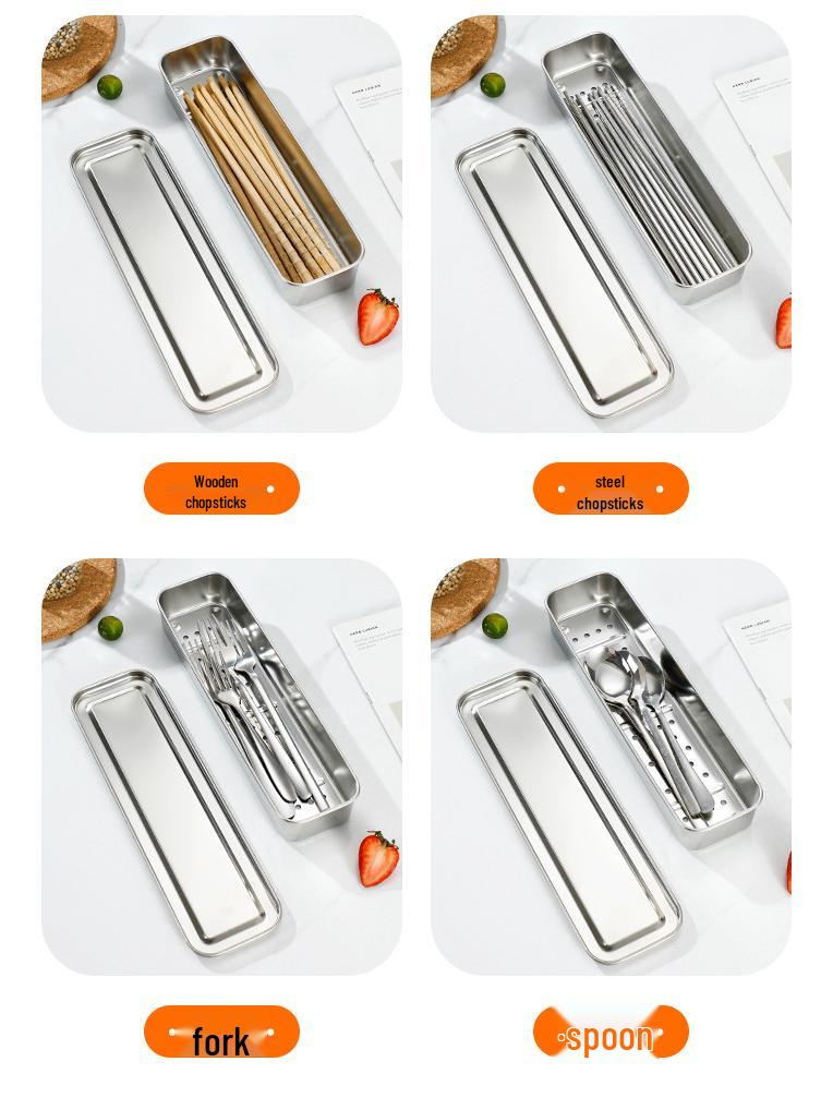Stainless Steel Portable Cutlery Storage Box - Waterproof & Mildew-Proof for Outdoor Picnics