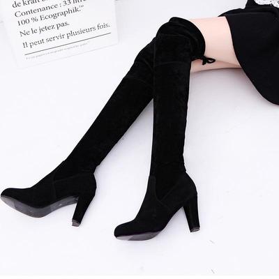 2018 Autumn/Winter European/American Over-the-Knee Boots, Large Size, Frosted Leather, Thick High Heel