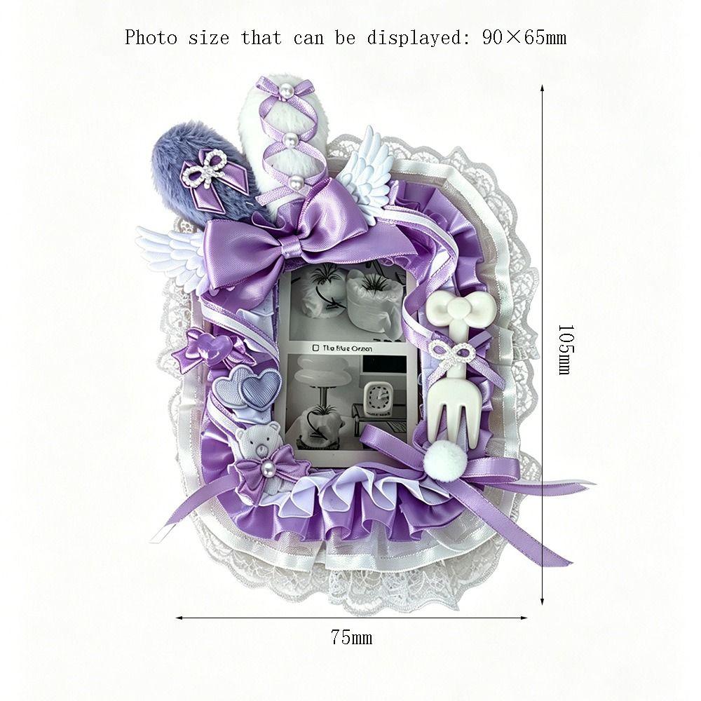 Angel Wings Card Holder Bunny Ears Design Bowknot Lace Trim Card Protector Transparent Design Bag Pendant Style Badge Holder