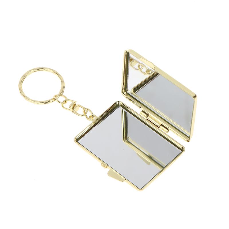 Mini Folding Mirror Keychain, Round Heart Oval Square Shape Double Sided Cosmetic Mirror, Metal Makeup Mirror