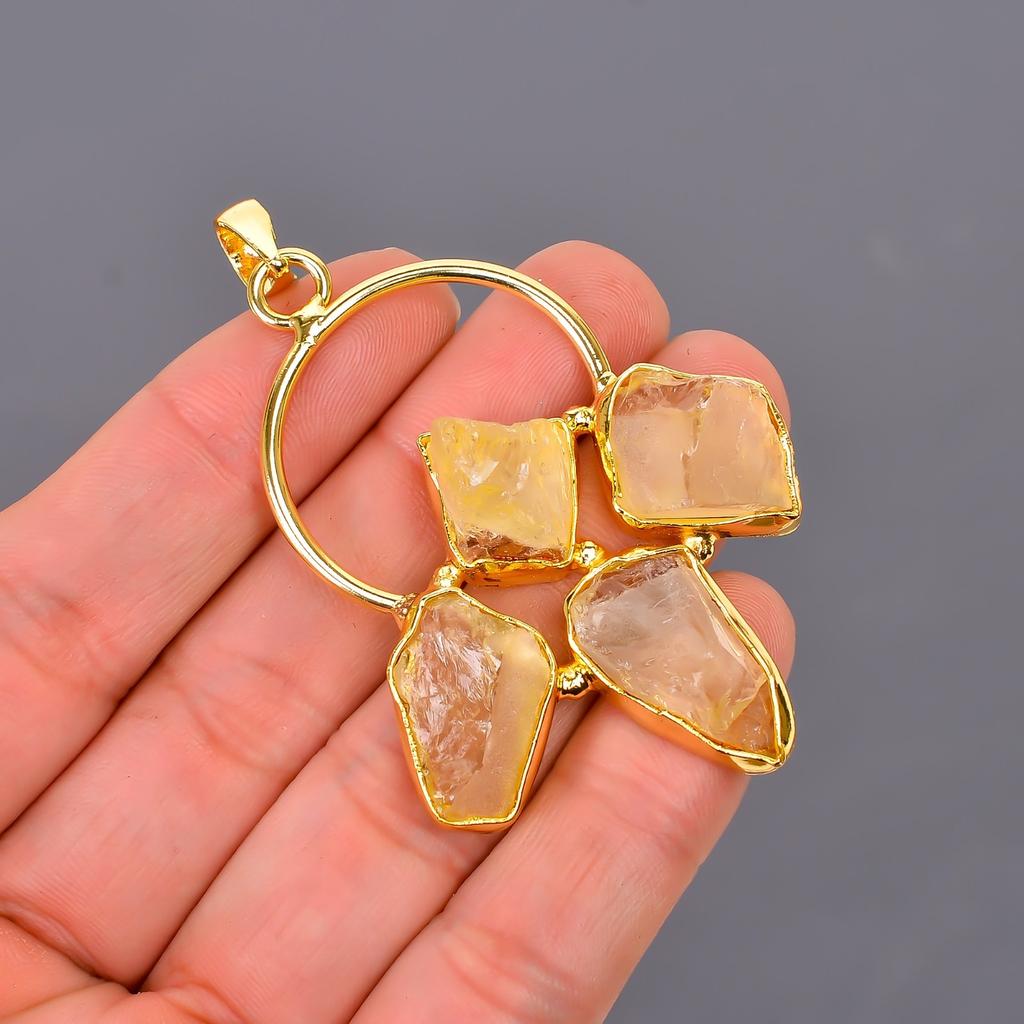 Citrine Gemstone Gold Plated Sisters Day Electroformed Ethnic Engagement Pendant V-119