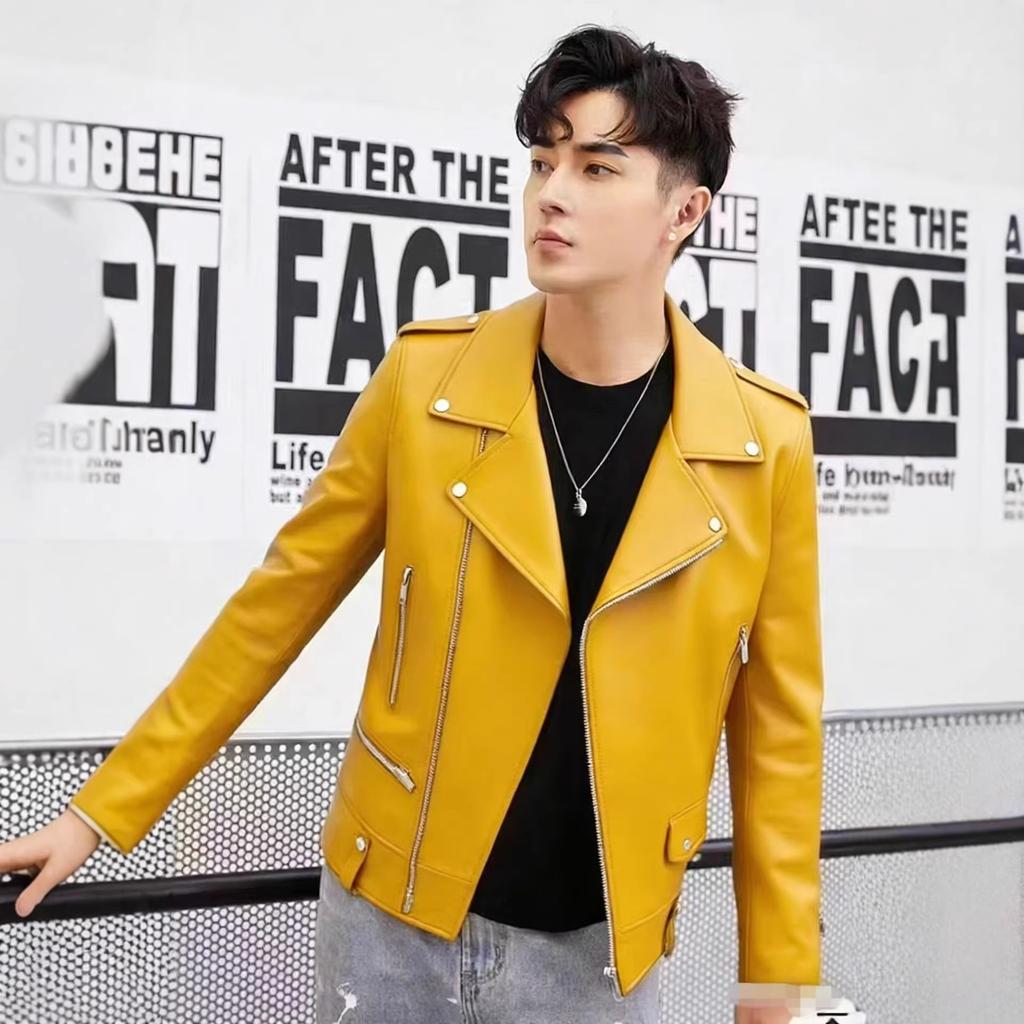High-end locomotive ruffian handsome PU leather jacket men's autumn new trendy brand flow loose lapel casual jacket