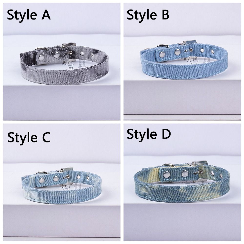 Metal Buckle Denim Dog Collar Soft Leather Adjustable Puppy Jean Collar Quick Release with Bell Anti-lost Cat Necklace
