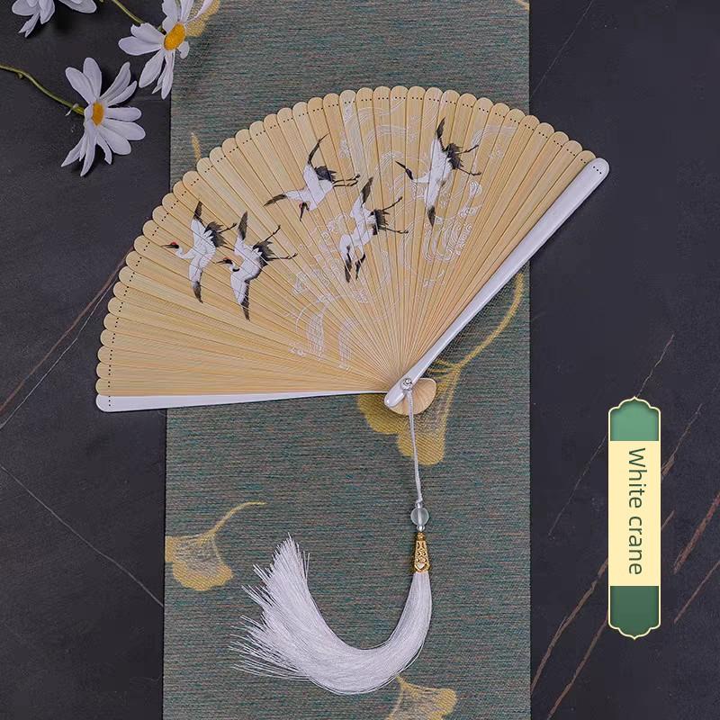 Chinese Style All-Bamboo Classical Fan for Women, Japanese-Style Ancient Classical Black Folding Fan, Bamboo Fan for Hanfu Dance, Portable and Easy
