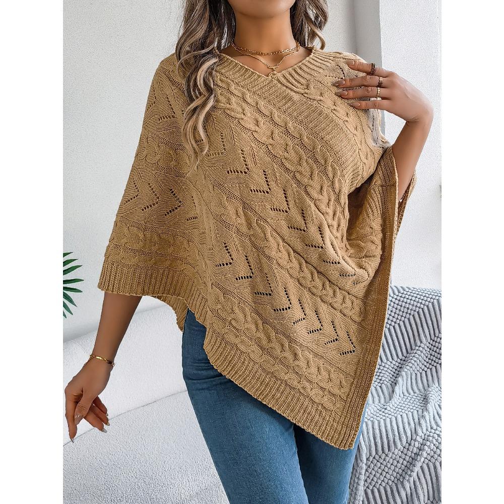 Women's Oversized Sweatshirt Top Casual Solid-Colour Cable-Knit Oversized Cape Cardigan Women's Knitted Sweater