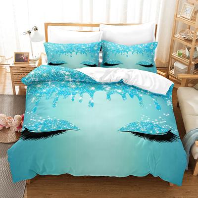 Digital Printed Bed Sheet Quilt Cover Three-Piece Set, Home Textile Eye Mouth Kit