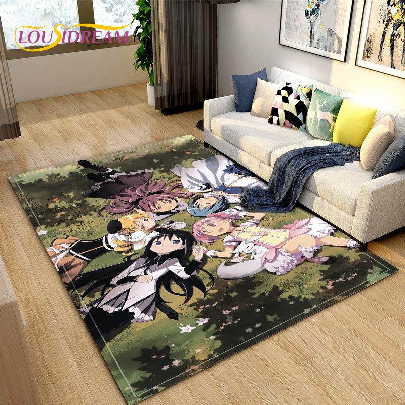 Puella Magi Madoka Magica Cartoon Area Rug,Carpet Rug for Living Room Bedroom Sofa Doormat Decoration, Kids Non-slip Floor Mat