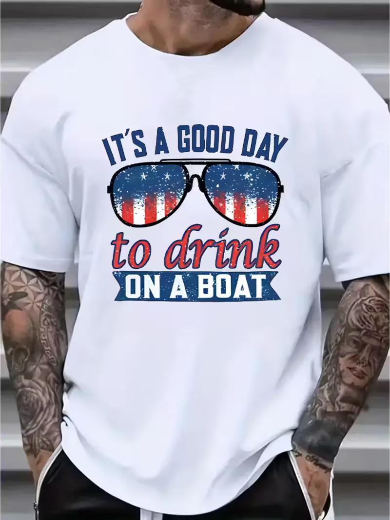 Plus Size IT S A GOOD DAY TO DRINK ON A BOAT Print T-shirt, Men s M