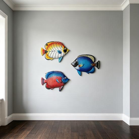 3 Stuks Houten Vis Nautisch Wanddecor Tropische Vis Wandkunst Kust Strand Thema Zeedier Hangend Ornament voor Huis Tuin Hek Zwembad Meerhuis