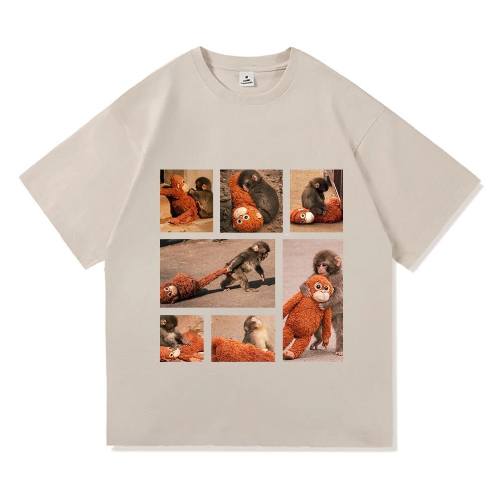 Punch Monkey Cute Baby Monkey with Plush Toy graphic Unisexs TShirt Unisex ONeck 100 Cotton Short Sleeve Oversized Popular Tee