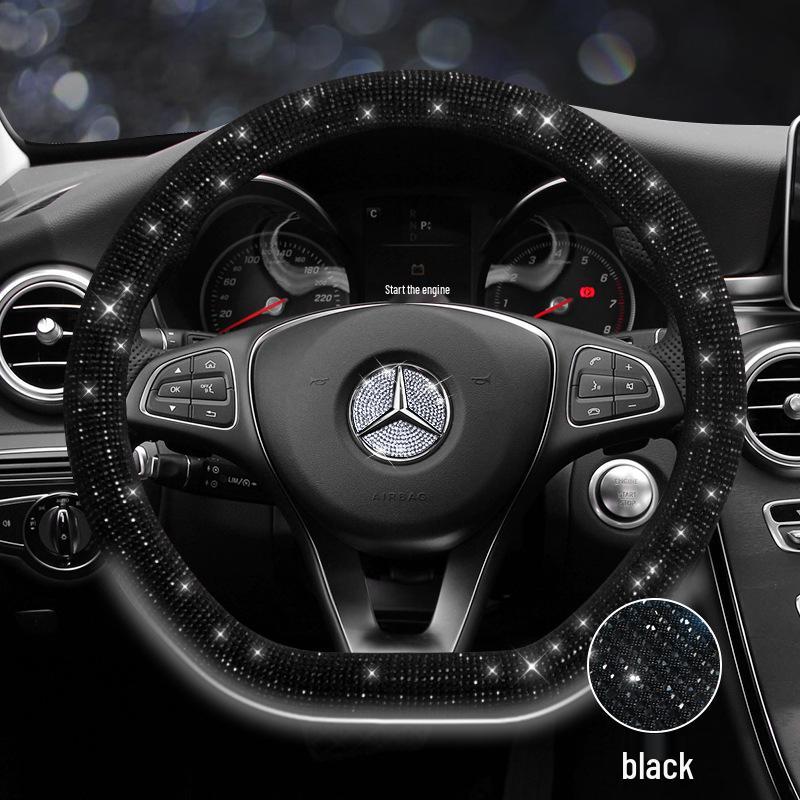 

Black Diamond Inlaid Car Decoration Set: Steering Wheel & Handle Covers