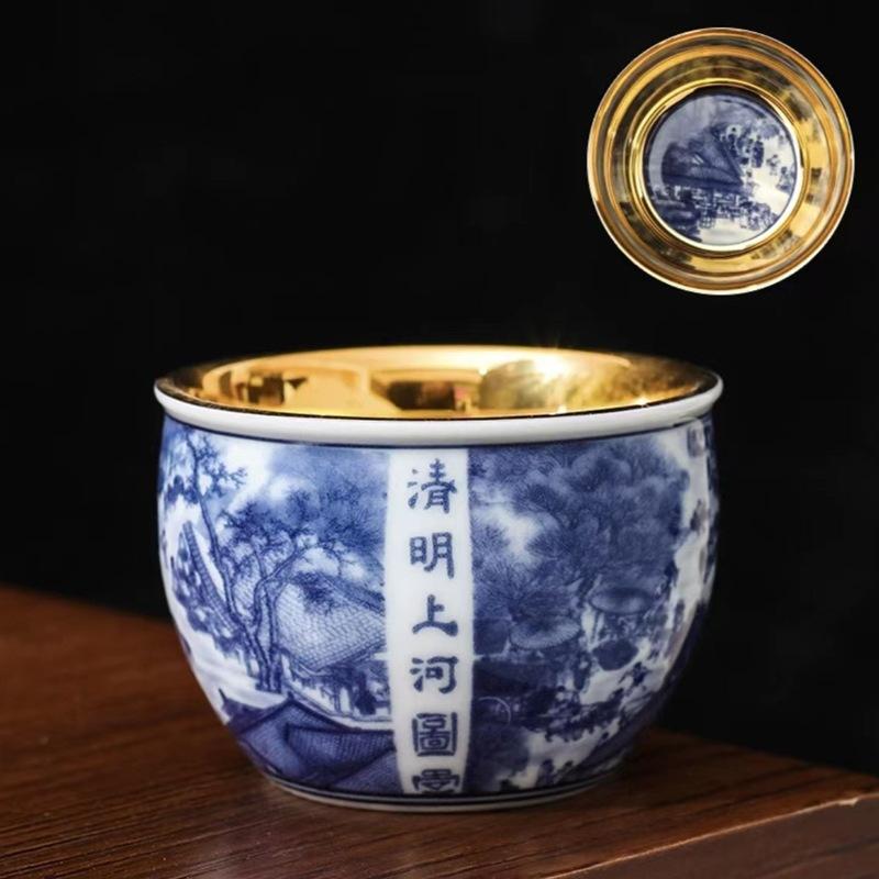 Gilded Cup Enamel Blue and White Tea Cup Personal Cup Master Cup Purple Clay Jian Zhan Master Liu Guolan