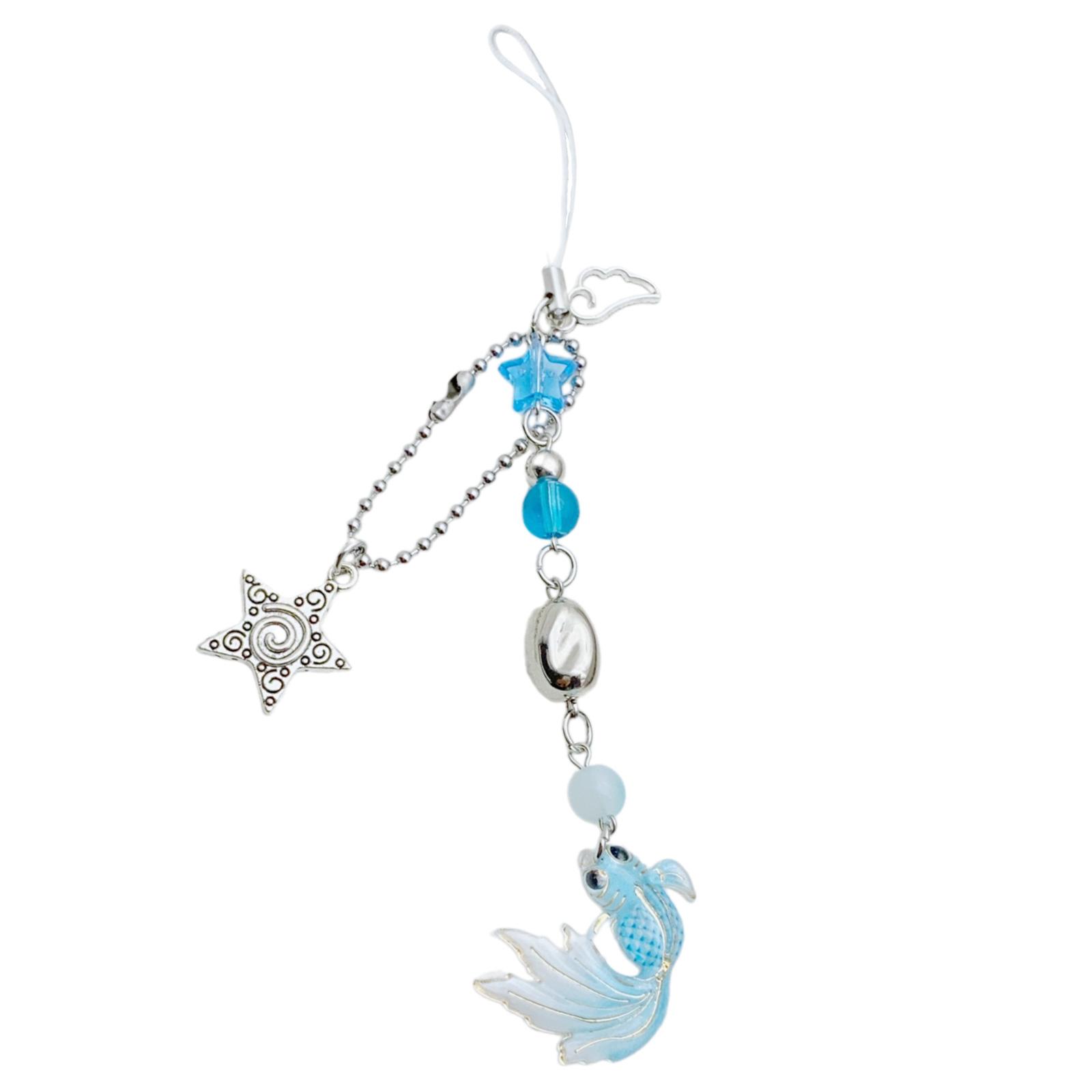 

Вибрирующий Кулон-шарм для телефона в виде рыбки и звезды, ручной работы, из прочных акриловых материалов с регулируемой длиной. синий