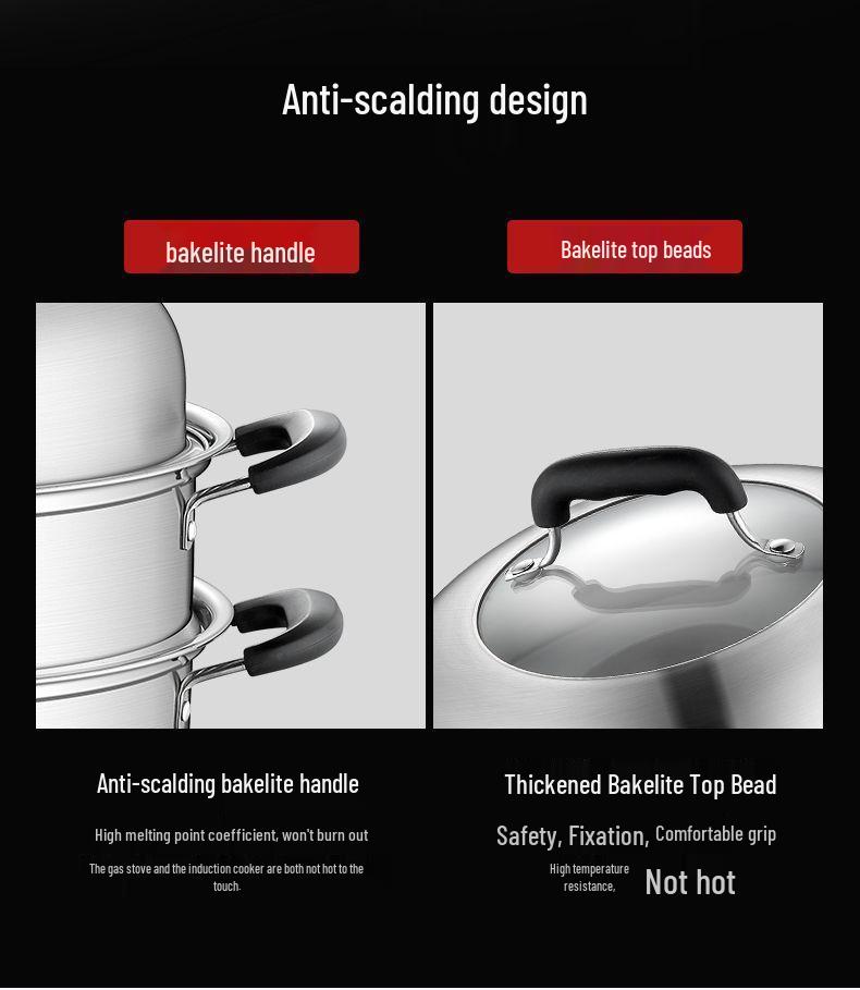 304 Stainless Steel Double Layer Steamer Pot for Induction & Gas Stoves - Multi-Functional, Thickened, Food Grade