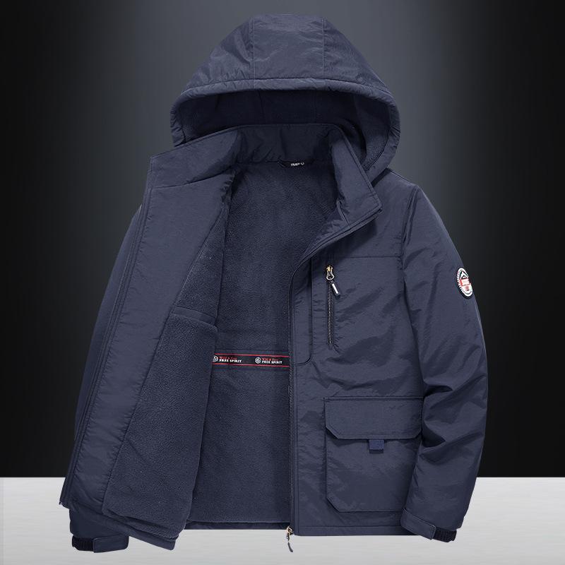Men's Autumn/Winter Outerwear: Thickened, Warm, and Casual Jacket , Fleece-Lined Cotton Coat for Middle-Aged Men