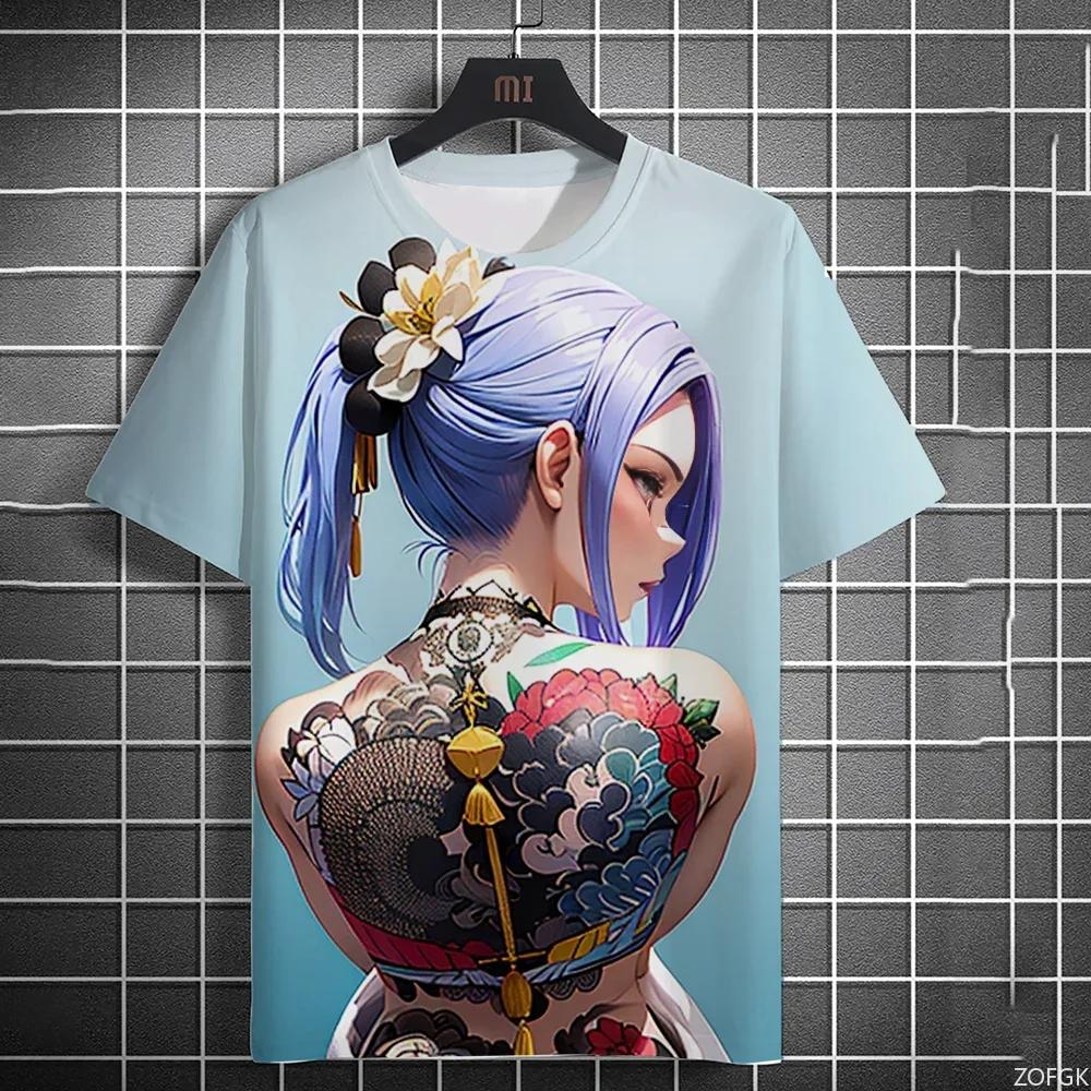 Anime Goddess Back Tattoo 3d Print Men T-shirt Harajuku Outdoor Street Casual Plus Size Short-sleeve Tees Top Women Clothing
