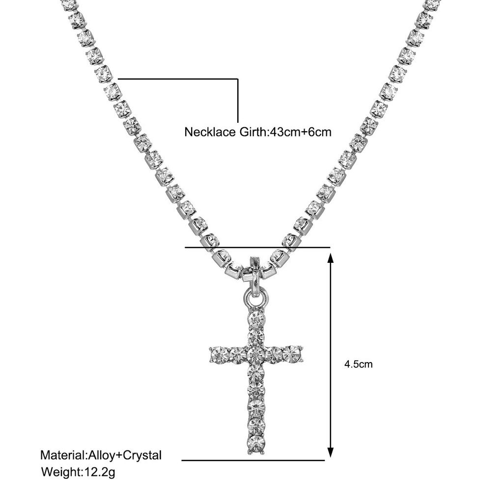 Street Auction Cross Necklace Female European and American Personality Shiny Rhinestone Collarbone Chain Accessories Necklace