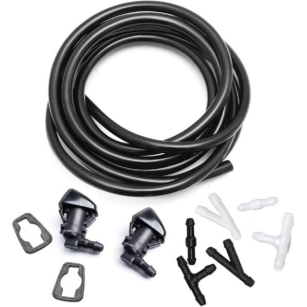 Windshield Washer Nozzles Kit for Jeep Grand Cherokee, Chevy Malibu, Pontiac G6, Saturn Aura | Includes 3M Fluid Hose & 6 Connectors | Replaces OEM #