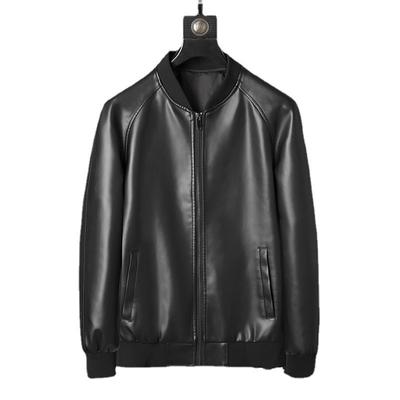 Men's Leather Jacket New Spring and Autumn Korean Version Slim-fit Top Baseball Collar Locomotive Jacket PU Leather Jacket