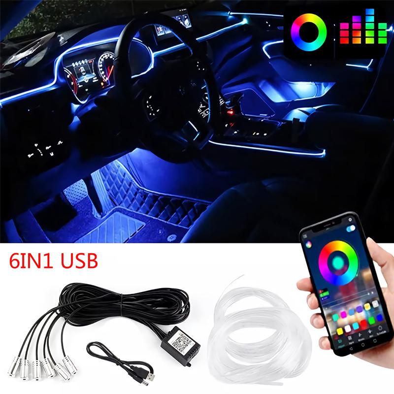 Auto Innenraum Neon RGB LED Streifen Flexibles EL Draht Licht Mit App-Steuerung Umgebungsatmosphäre Streifenlicht Dekorative Lampen