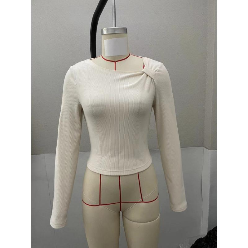 Women S Asymmetrical Neck Long Sleeve Knit Top Slim Fit Autumn Blouse