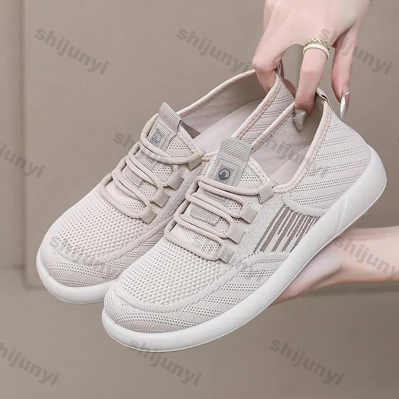 Women's Casual Shoes 2025 Spring New Fashion Mesh Breathable Cross Tied Flats Comfortable Lightweight Soft Sole Vulcanized Shoes