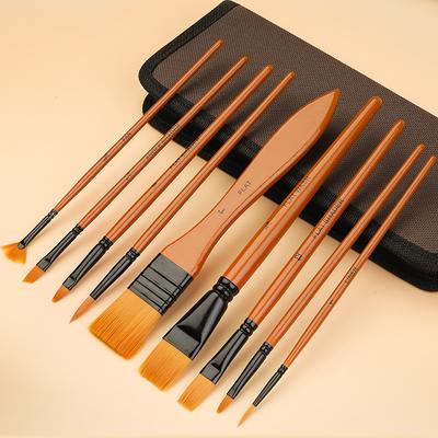 10Pcs/Set Nylon Hair Wooden Handle Watercolor Paint Brush Pen Set Learning DIY Oil Acrylic Painting Art Paint Brushes Supplies