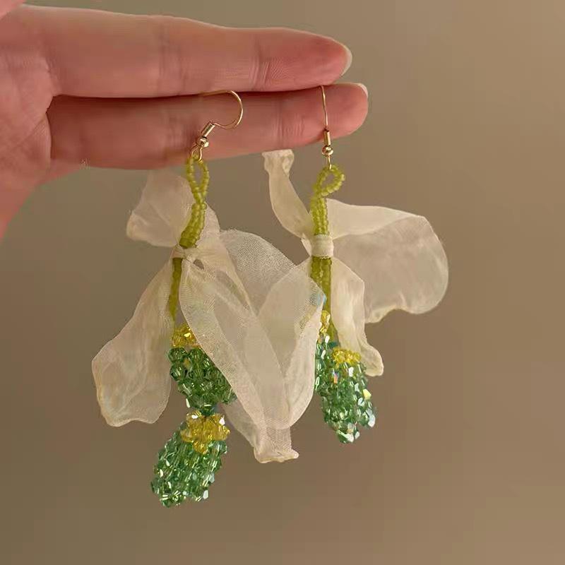 Colorful Dopamine Fabric Beaded Earrings – Women's Studs, Seaside Vacation Style, Ear Clips