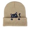 Knit Skull Hat with Embroidered Lovely Kitten Hat Knit Caps for Unisex Pullover Cartoon Hat Embroidered Skull Caps