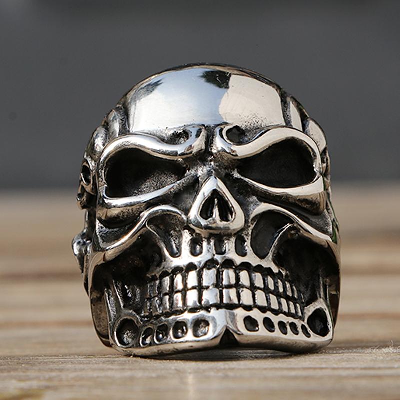 Polierter Kapala Totenkopfring Herren Jungen Edelstahl Motorrad Biker Ring Dominanter Männlicher Gothic Totenkopfringe Großhandel