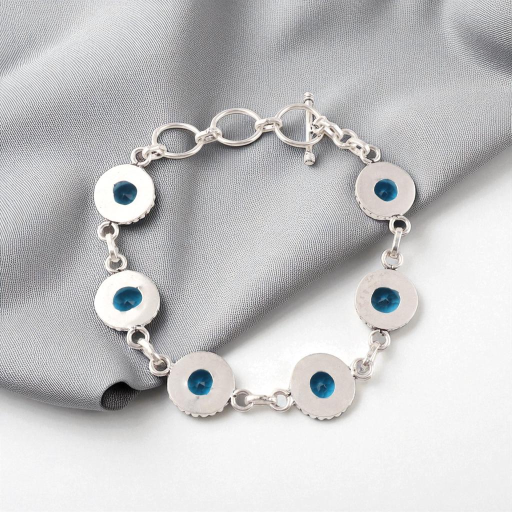 Swiss Blue Topaz Gemstone 925 Sterling Silver Jewelry Handcrafted Bracelet 7-9" RB-17-8