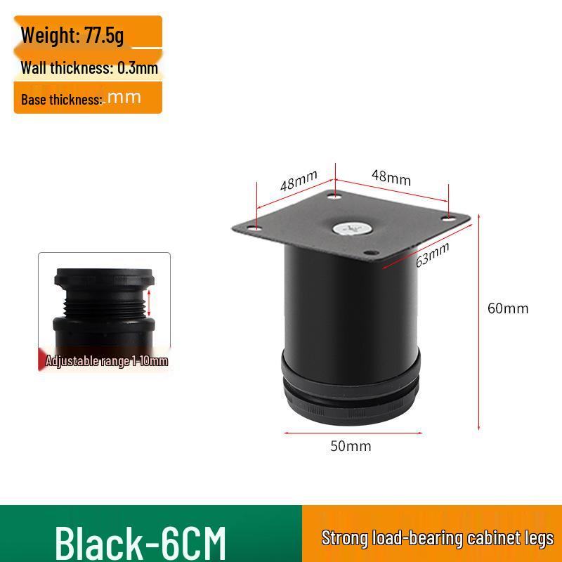 Patas de Mueble Ajustables de Acero Inoxidable Negras para Armarios, Sofás, Muebles de TV, Camas y Mesas de Café