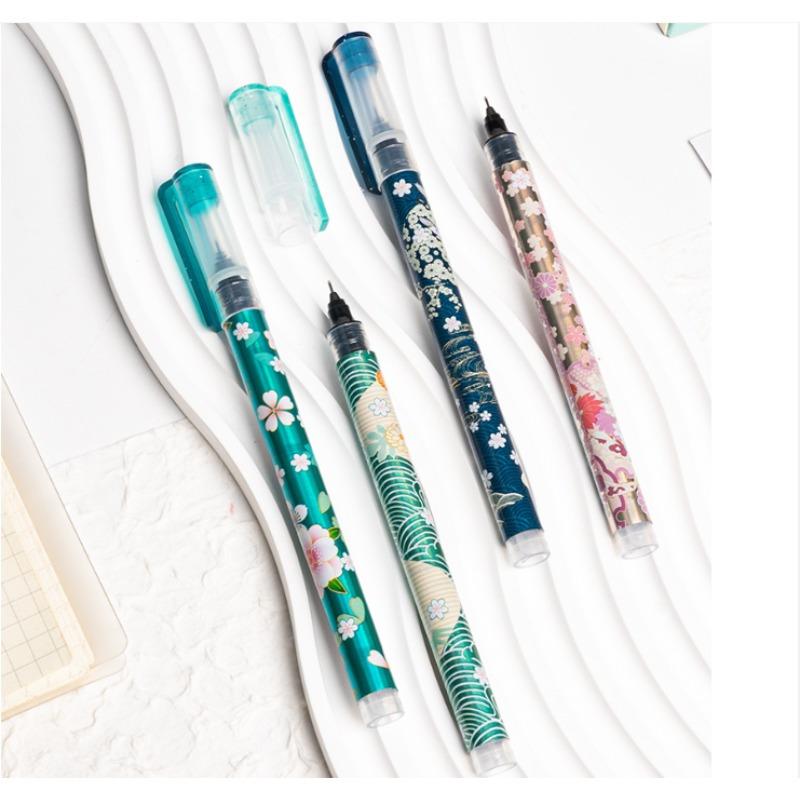 6pcs Floral Rollerball Pens Sakura Flower Cherry Blossom Fine Point 0.5mm Quick-Drying Liquid Ink Durable Plastic Material