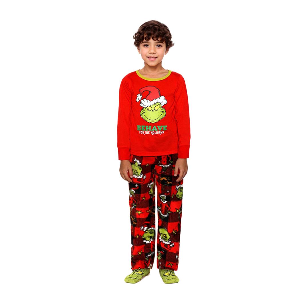 Christmas Family Matching Pajamas Set, Mother Child Baby Cartoon Print Pajamas Home Clothes Set