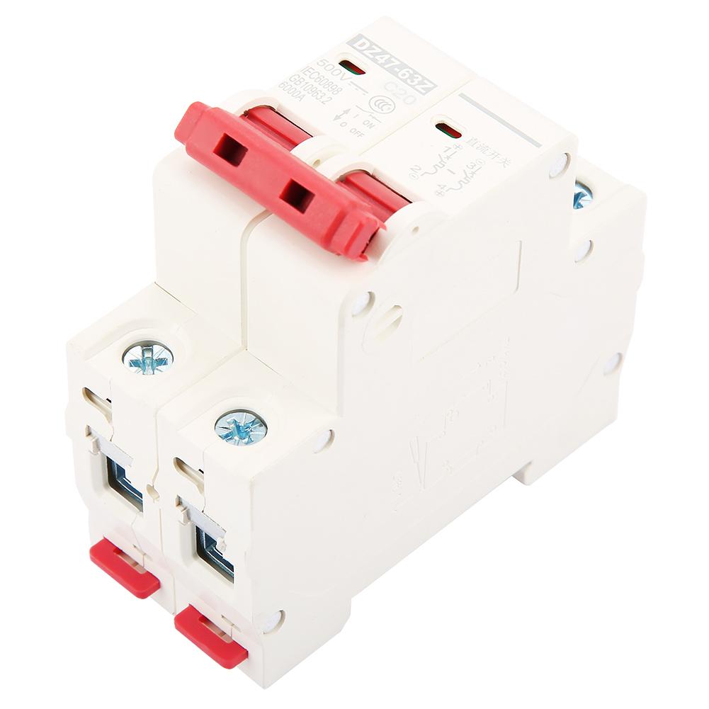 2P DC 500V 20A Mini Circuit Breaker MCB Safety Breaker DZ47 63Z 2P