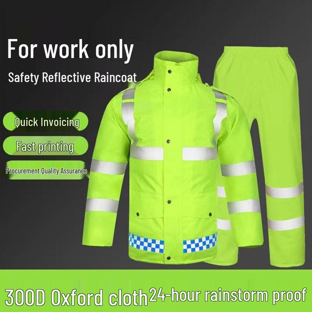 Reflective Raincoat and Pants Set for Traffic Safety and Rain Protection