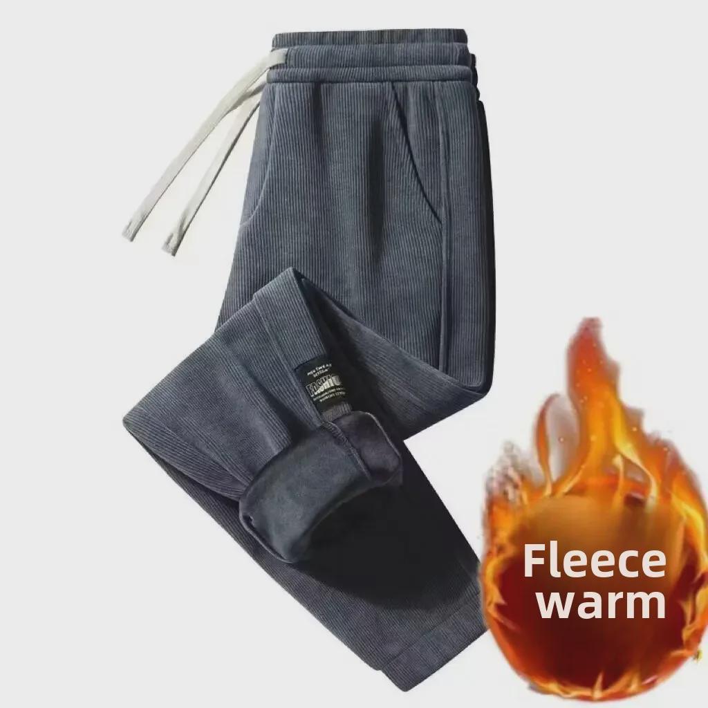 Men's Corduroy Plus Size Velvet-Lined Sweatpants - Warm, Loose, Cuffed, Versatile Fall/Winter Casual Wear for Students
