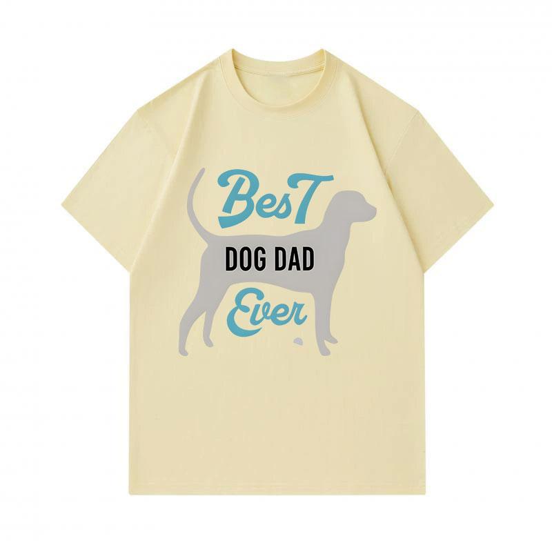 Men's 100% Cotton Crew Neck Short Sleeve T-Shirt, Funny Best Dog Dad Ever Print Casual Tee, Soft Breathable Lightweight Top for Dog Lovers Daily Wear