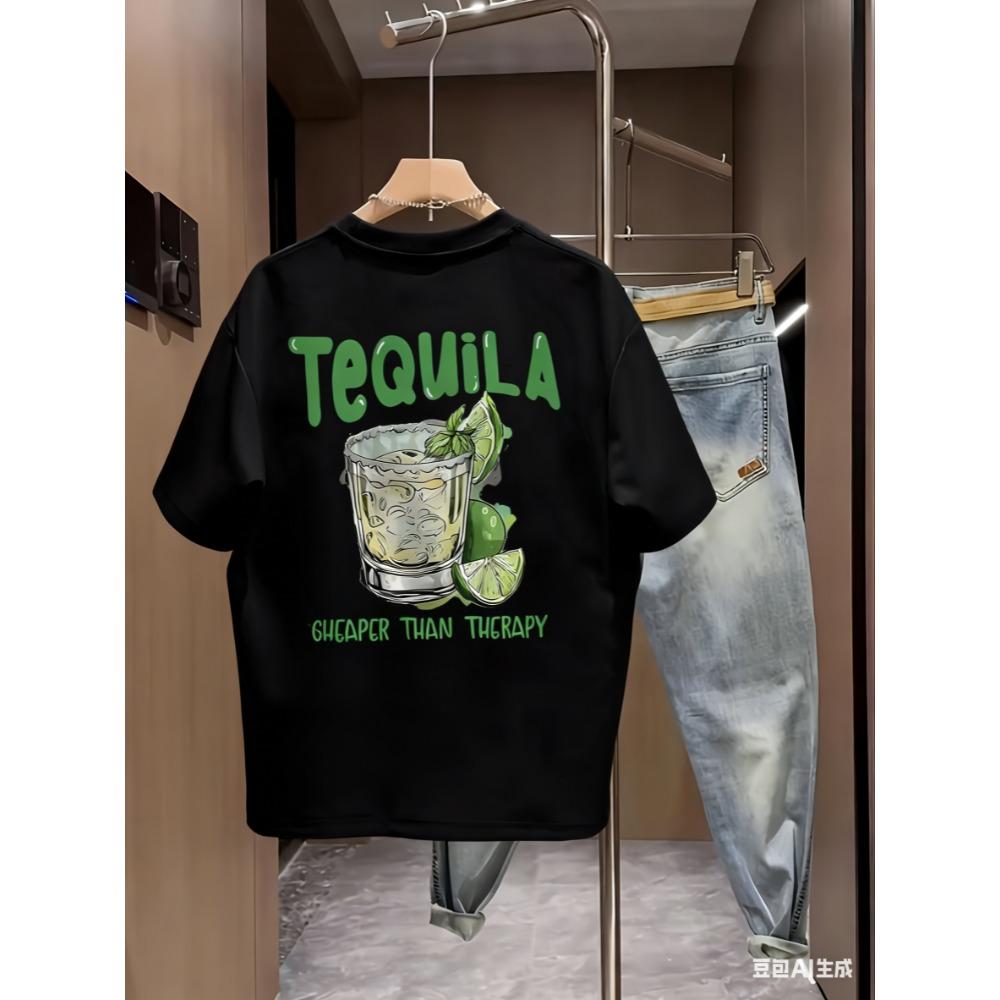 Summer Cotton Men's T Shirt Skin Friendly Breathable Fabric Agave Pattern Print Versatile Item Suitable Daily