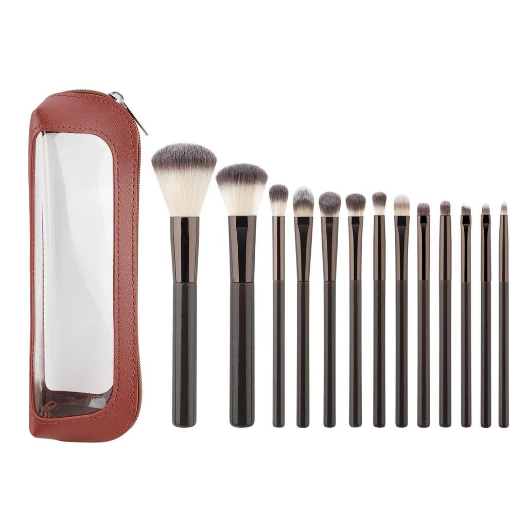 13-Piece Brown Makeup Brush Set: Soft Brushes for Concealer, Lip, Eyeshadow, Powder, and Detail Work.
