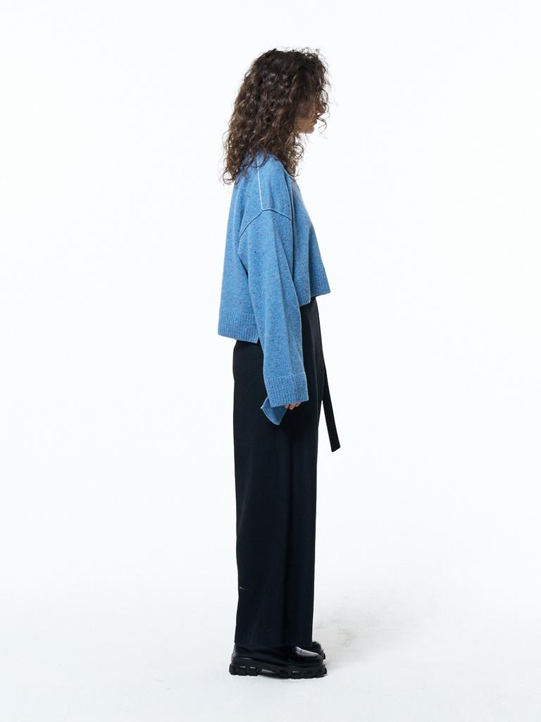 HAUS072C Half Zip-Up Crop Knit Blue