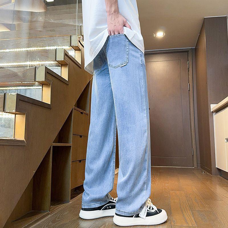 Summer and Autumn New High-end Retro Drape Loose Straight Casual Elastic Jeans Men's Trendy MEN