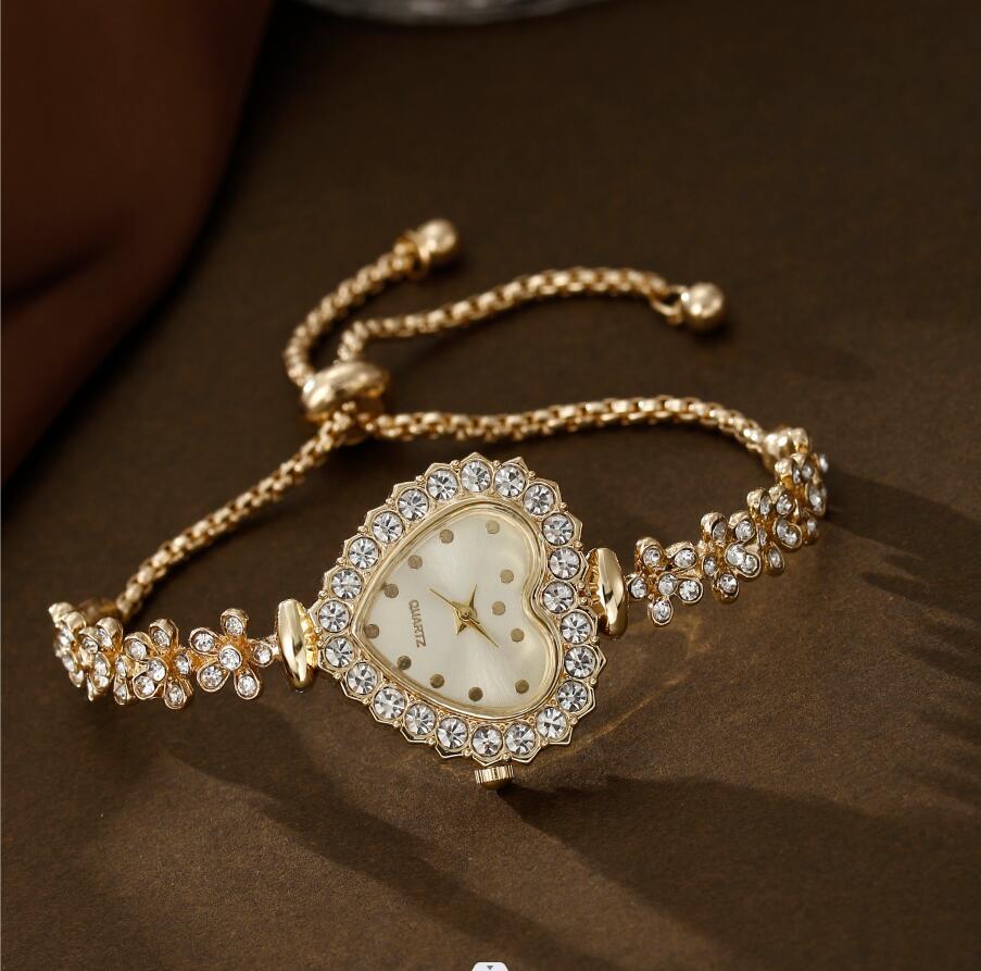 5 st/set Vardagsmode Kvarts Klocka & Hjärta Strass Smyckesset Gåvor för Kvinnor Lyxmärkesdesign Kvinnor Montre Femme Reloj