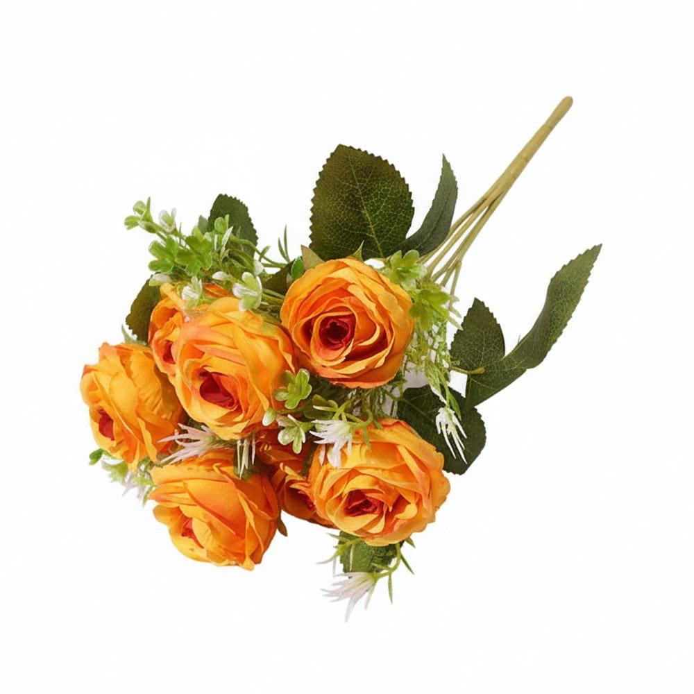 7 Heads Rose Artificial Flowers Silk Petals Green Leaves Simulation Flower Rose Multicolor Scene Landscaping Faux Rose Flower