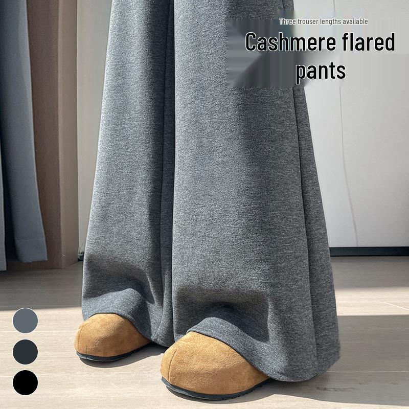 2026 Autumn/Winter High-Waisted Velvet Wool Flare Pants - Women's Floor-Length Casual Style