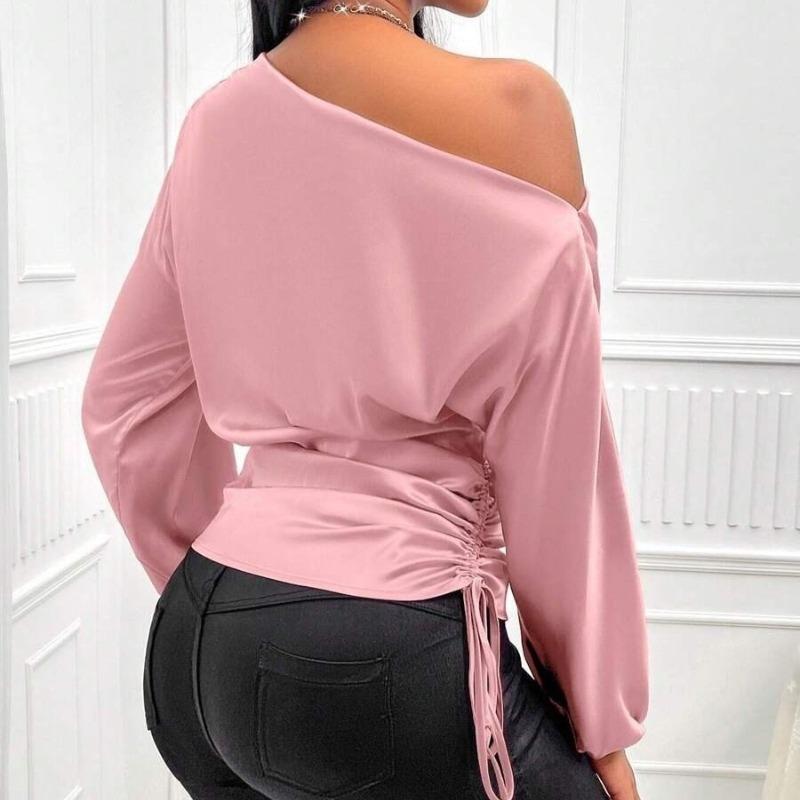 Fashion Elegant Skew Collar Loose Women's Shirts Spring and Summer Long Sleeve Lady Casual Blouses Tops Simple Asymmetric Shirt Female Clothing 26400
