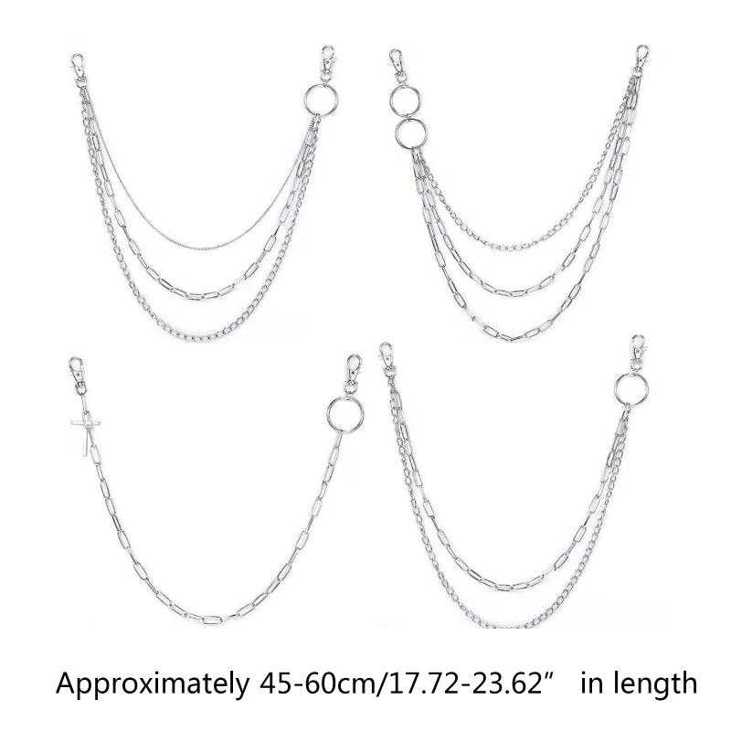 4pcs Pants Chain Multi Layer Wallet Chain Charm Jeans Chains Pocket Punk Chain Hip Hop Rock Style Chains for Women Girls