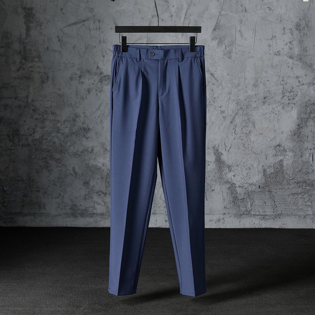 Spring/Summer Ice Silk Drape Solid Color Tapered Nine-Point Dress Pants Men's Wrinkle-Free Slim-Fit Slim Pants Casual Long Pants