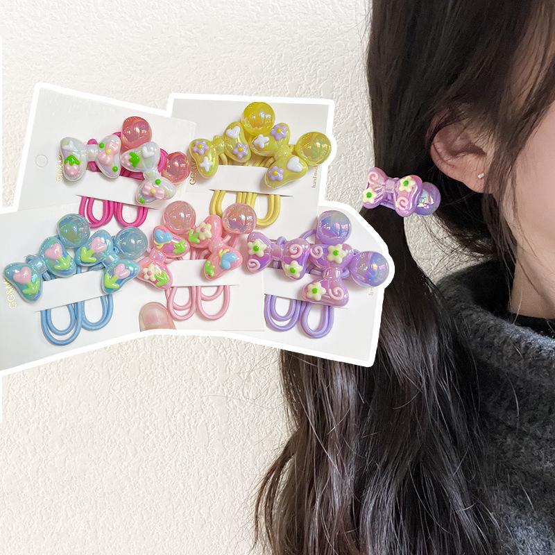 1 Pair  New Cute Hand Drawn Graffiti Bow Princess Headwear Kids Elastic Hair Bands Children Hair Ropes Girls Hair Accessories
