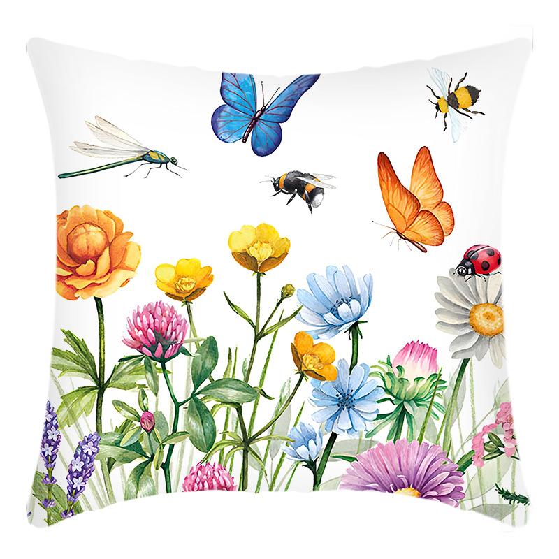 Fashionable Spring Flower Spring Elements Pillow Cover Linen Flower Cushion Pillow Cover